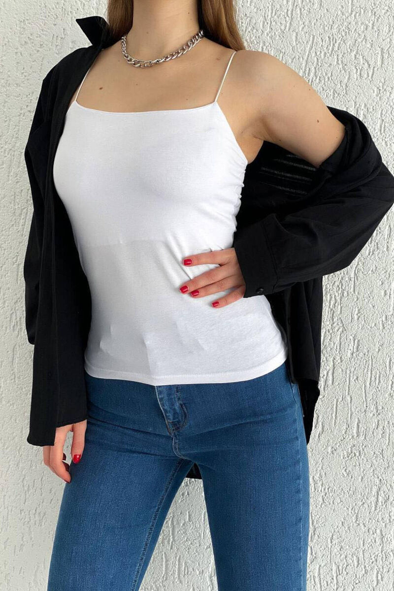 THIN ELASTIC STRAPS WOMEN TANK TOP IN WHITE COLOR - 4