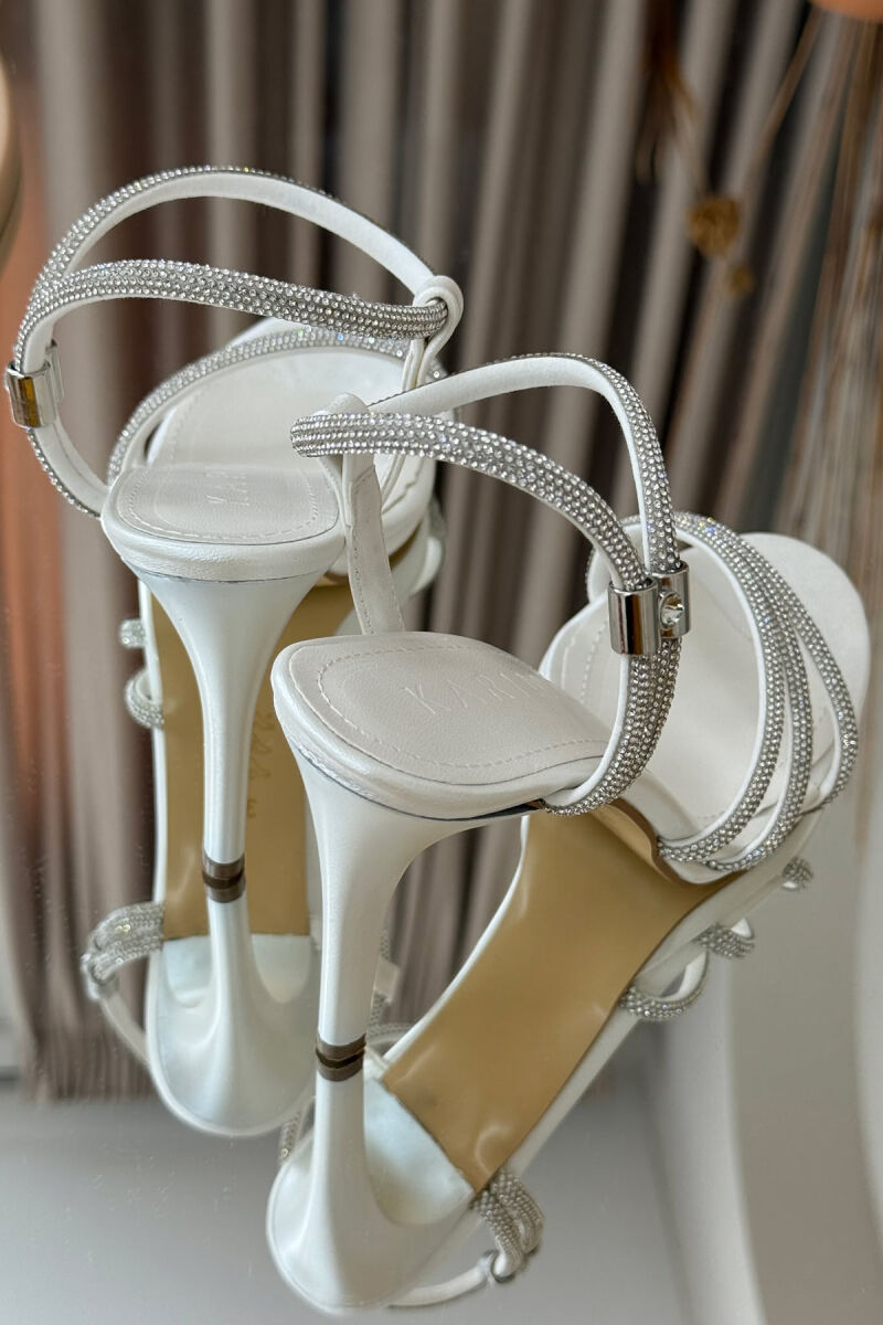 THIN HIGH HEEL DIAMOND DETAILS WOMEN SANDALS WHITE-E BARDHE - 2