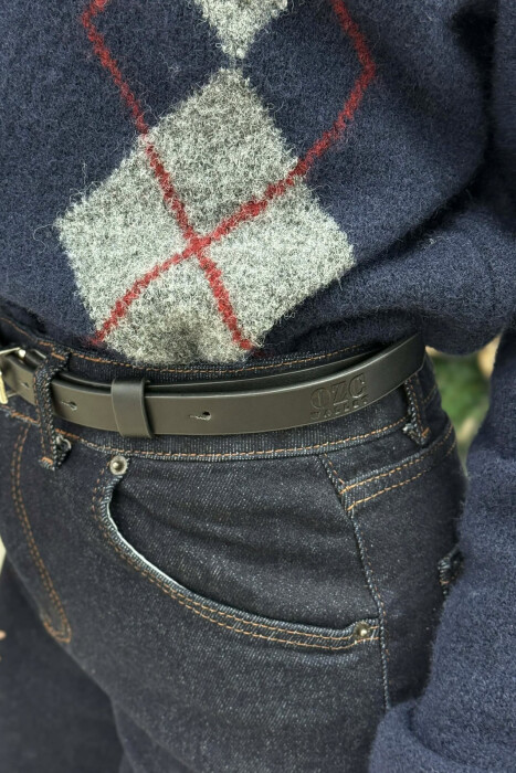 THIN LEATHER SPECIAL BUCKLE DESIGN WOMEN BELT BLACK+SILVER/ZEZE+ARGJEND - 3