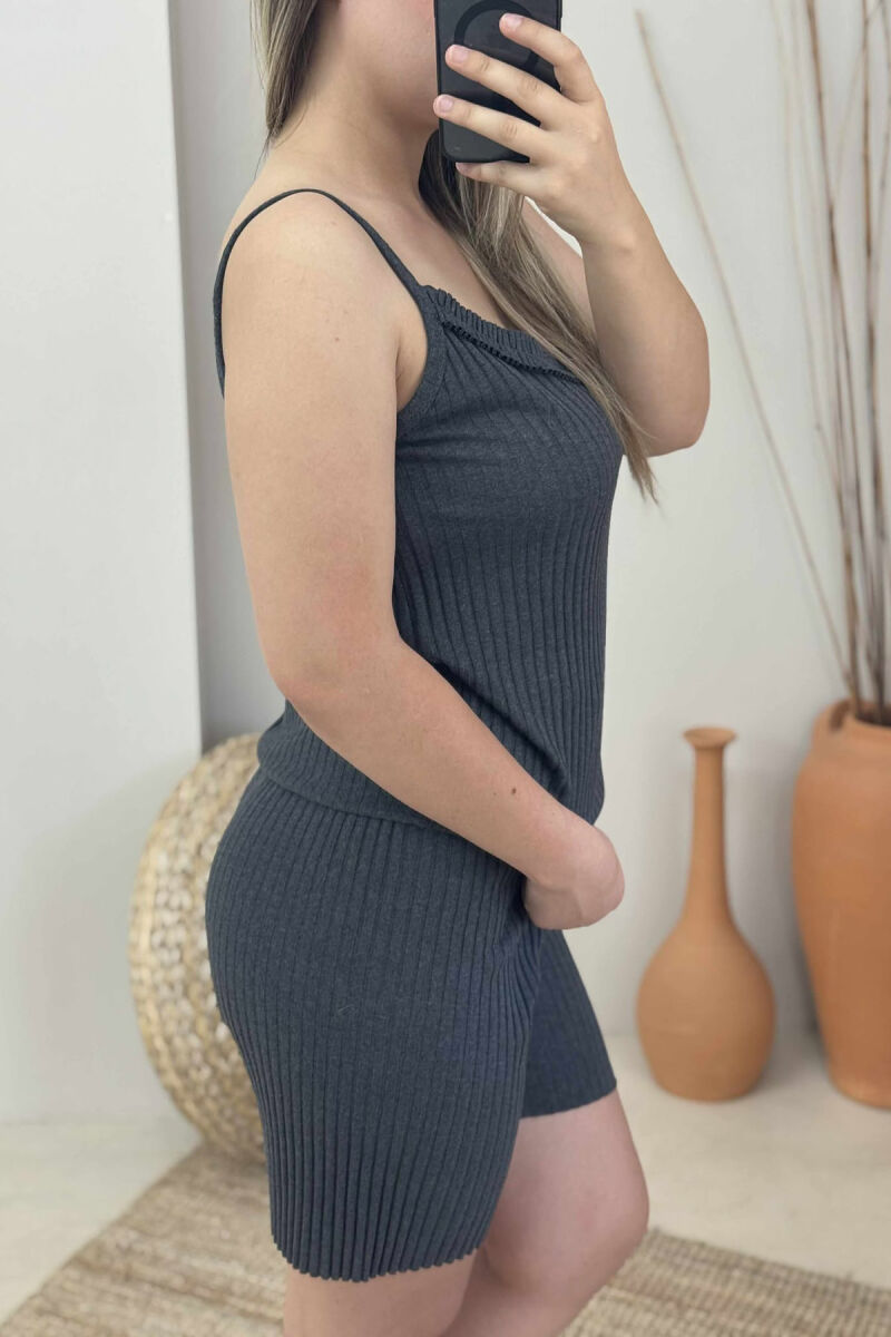 THIN STRAP TANK TOP+SHORTS WOMEN PYJAMAS DARK GREY/GEE - 2