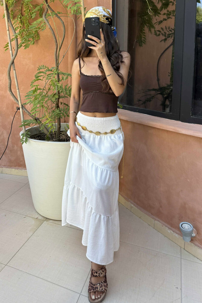 THIN STRAPS LACE ONE COLOR WOMEN TANK TOP BROWN/KAFE - 1