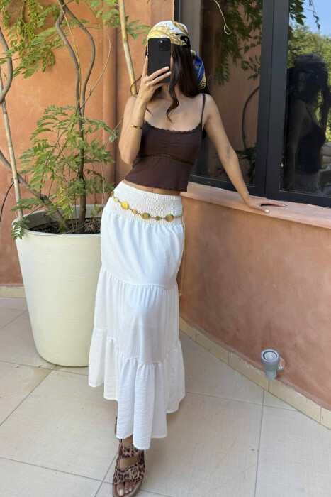 THIN STRAPS LACE ONE COLOR WOMEN TANK TOP BROWN/KAFE - 4
