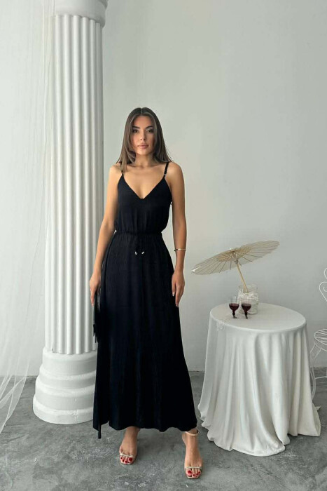 THIN STRAPS LACING DETAIL SHINY WOMAN DRESS BLACK/ E ZEZE - 1