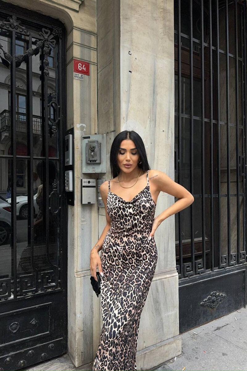 THIN STRAPS LONG ELASTIC WOMEN DRESS LEO/LEOPARD - 1