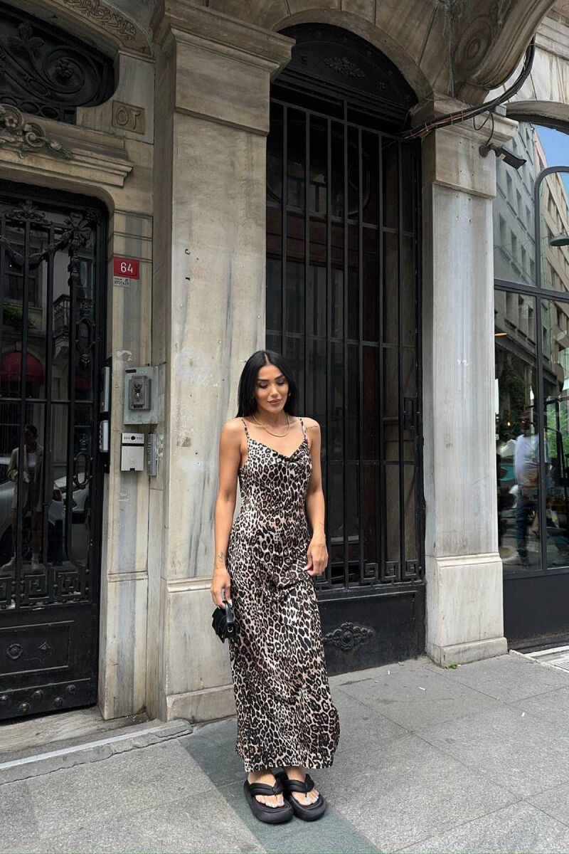 THIN STRAPS LONG ELASTIC WOMEN DRESS LEO/LEOPARD - 2