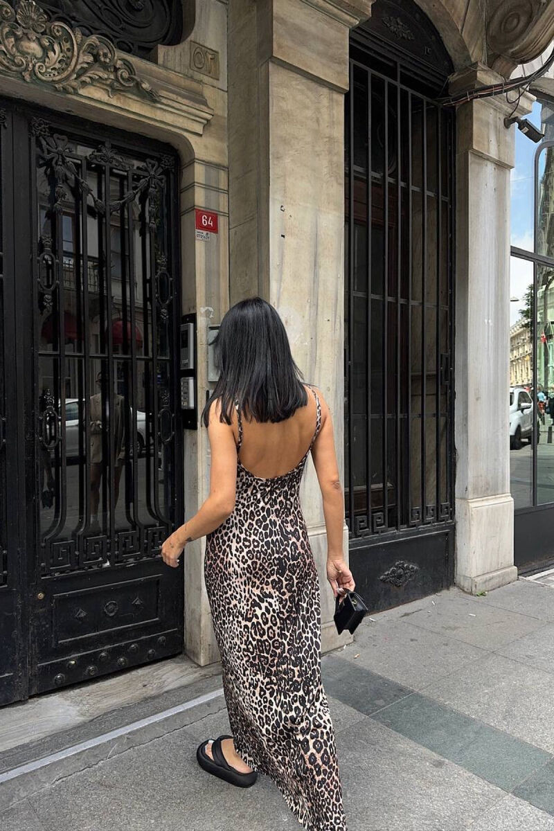 THIN STRAPS LONG ELASTIC WOMEN DRESS LEO/LEOPARD - 4
