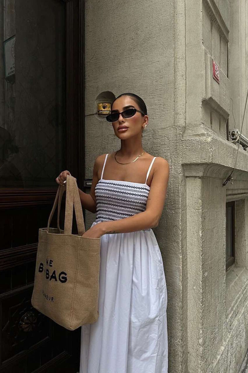THIN STRAPS LONG WOMEN DRESS WHITE-E BARDHE - 5