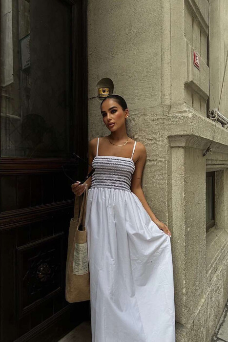 THIN STRAPS LONG WOMEN DRESS WHITE-E BARDHE - 6