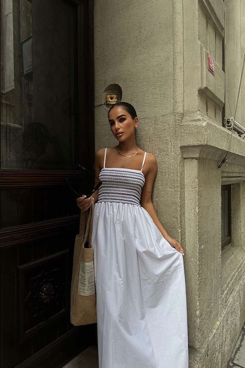 THIN STRAPS LONG WOMEN DRESS WHITE-E BARDHE - 6