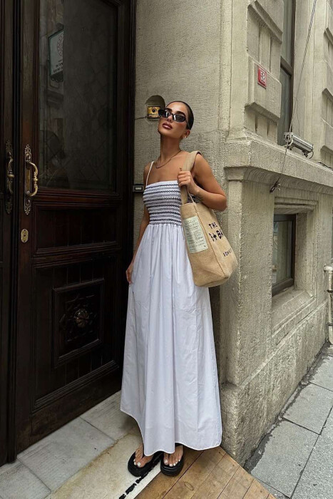 THIN STRAPS LONG WOMEN DRESS WHITE-E BARDHE - 7