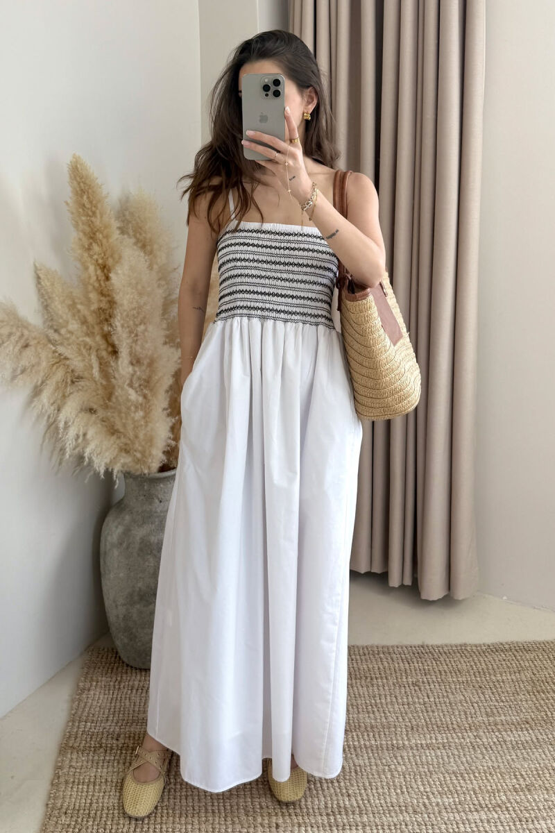 THIN STRAPS LONG WOMEN DRESS WHITE-E BARDHE - 1