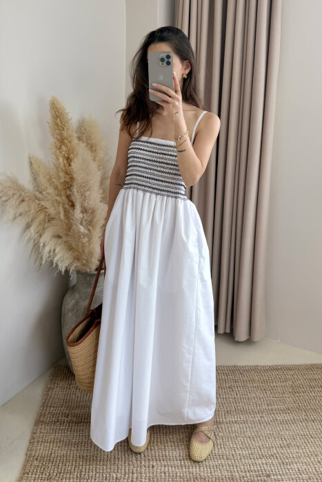 THIN STRAPS LONG WOMEN DRESS WHITE-E BARDHE - 2