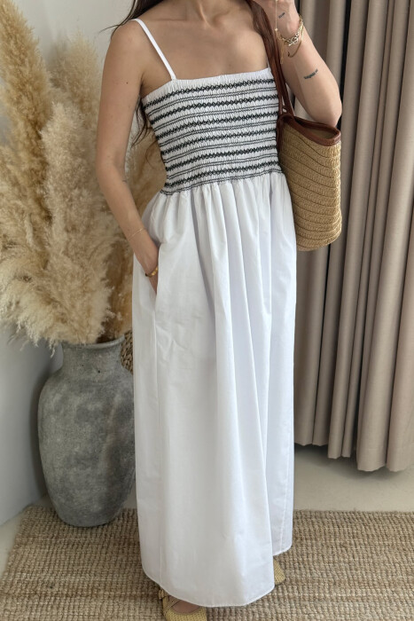 THIN STRAPS LONG WOMEN DRESS WHITE-E BARDHE - 3