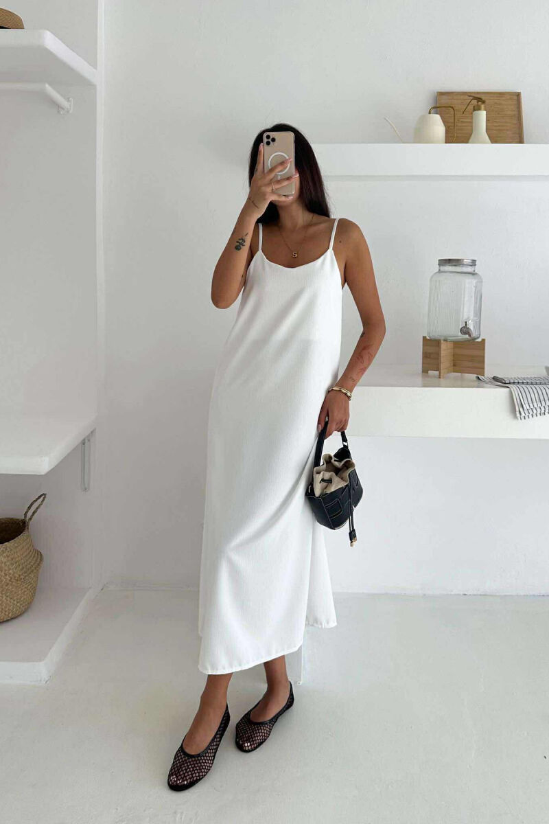 THIN STRAPS ONE COLOR LONG WOMEN DRESS WHITE-E BARDHE - 1