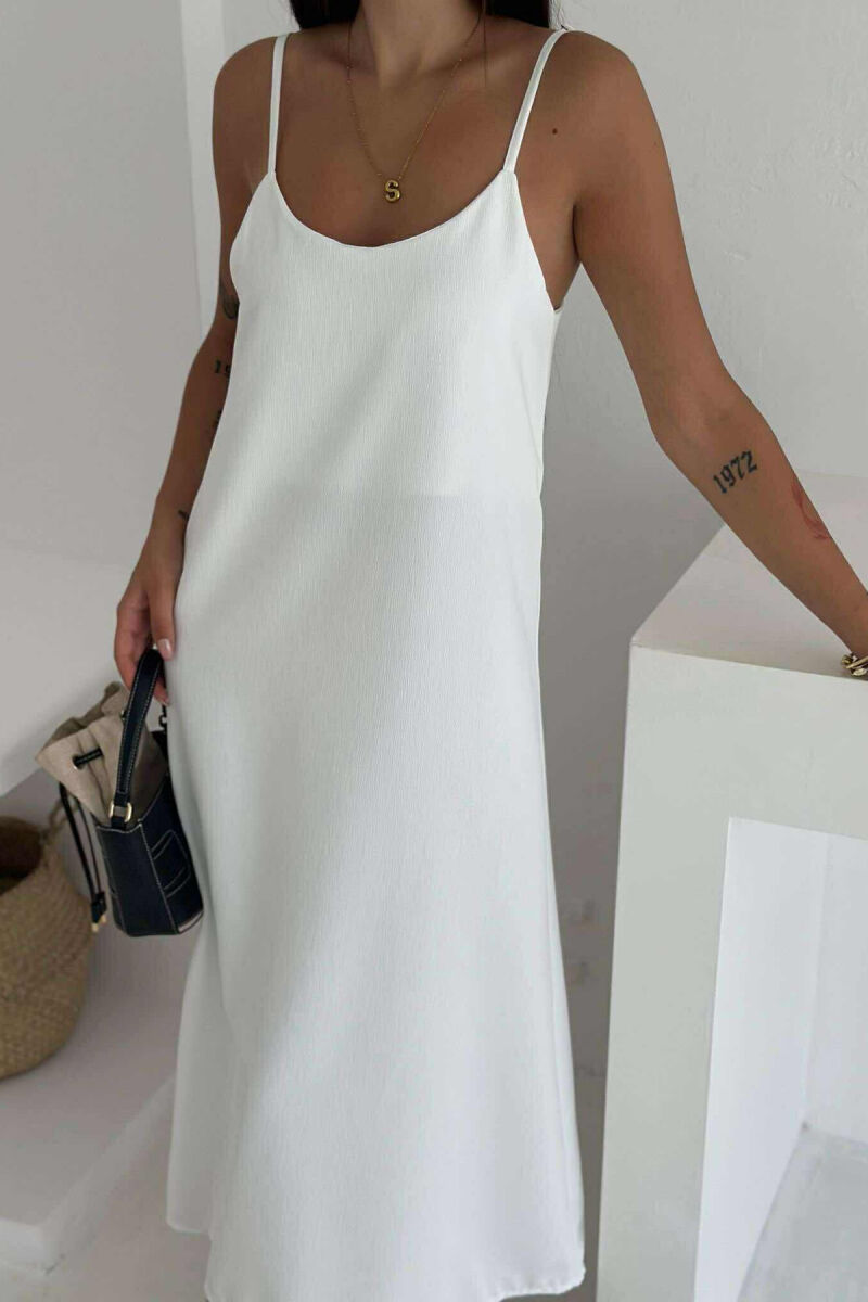 THIN STRAPS ONE COLOR LONG WOMEN DRESS WHITE-E BARDHE - 2