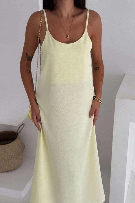 THIN STRAPS ONE COLOR LONG WOMEN DRESS YELLOW/E VERDHE 