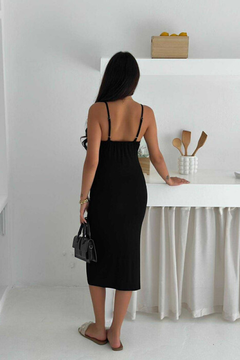 THIN STRAPS ONE COLOR SIMPLE WOMEN DRESS BLACK/ E ZEZE - 2