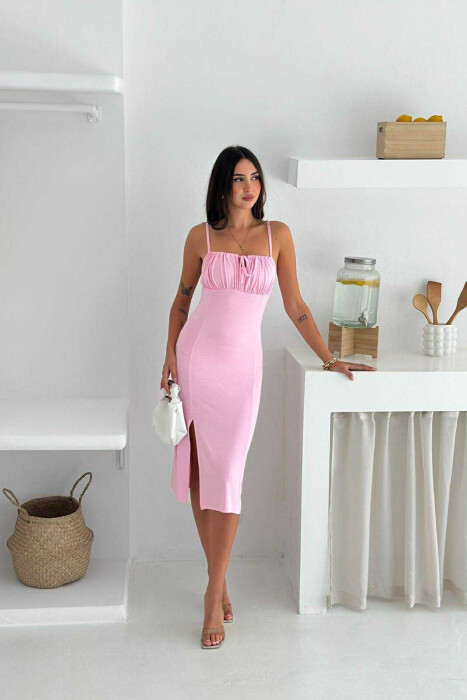 THIN STRAPS ONE COLOR SIMPLE WOMEN DRESS PINK/ROZE - 2