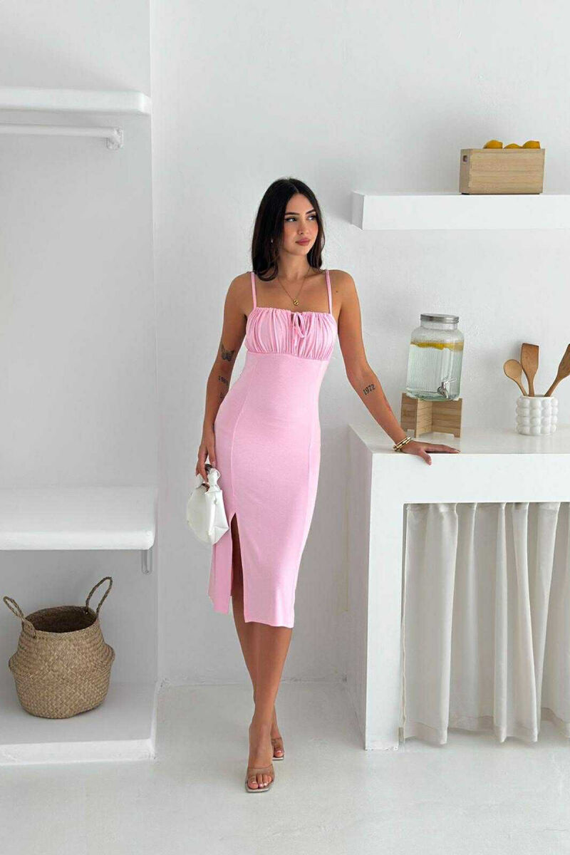 THIN STRAPS ONE COLOR SIMPLE WOMEN DRESS PINK/ROZE - 2