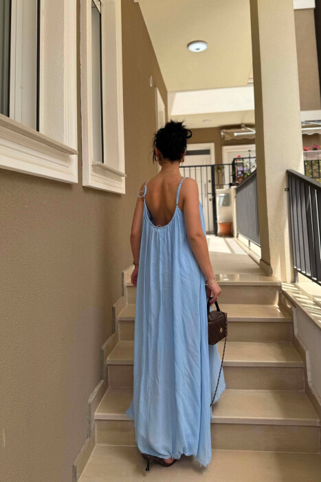 THIN STRAPS ONE COLOR WOMEN DRESS LIGHTBLUE/BZ - 3
