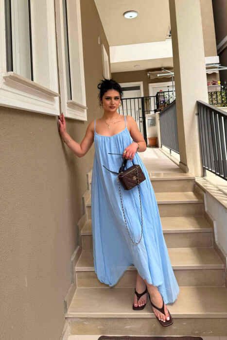 THIN STRAPS ONE COLOR WOMEN DRESS LIGHTBLUE/BZ - 6