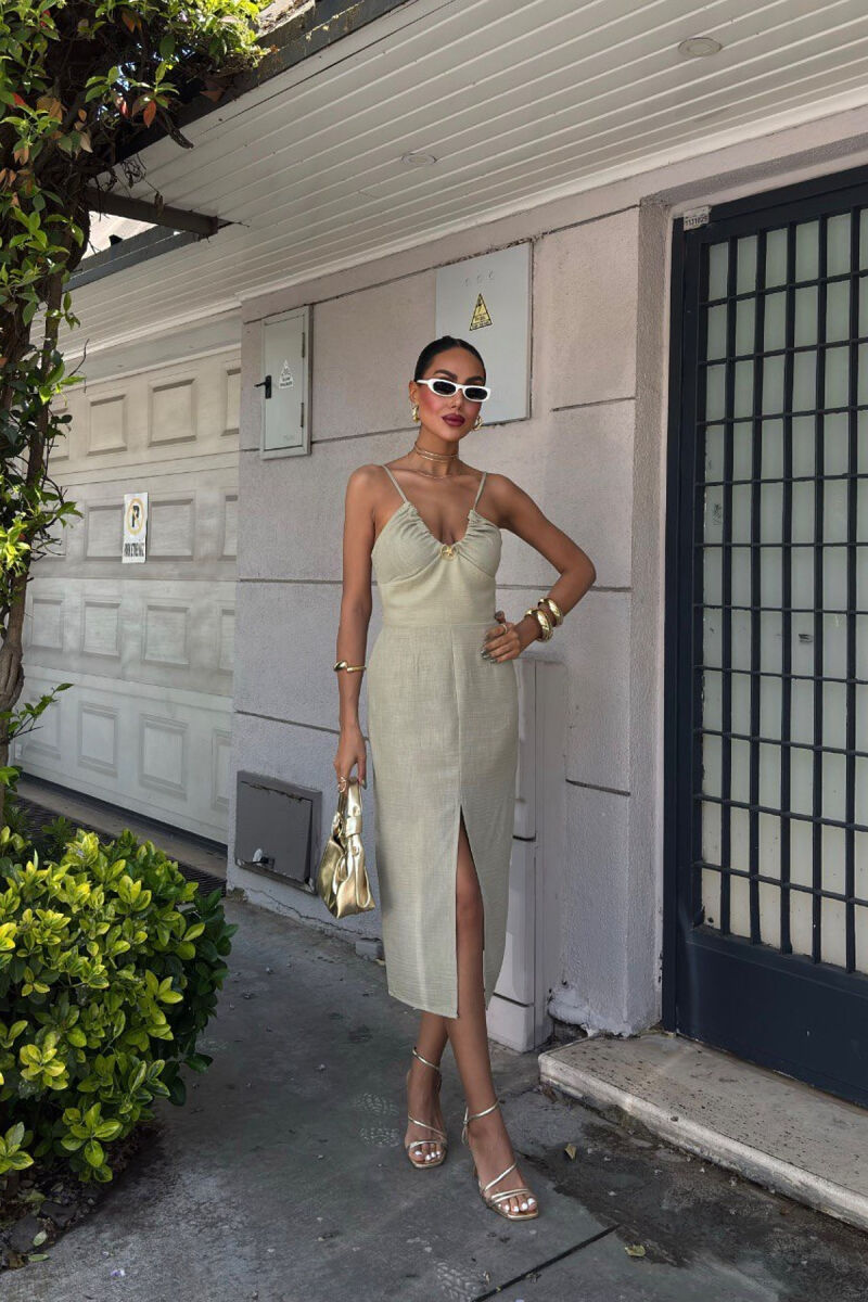 THIN STRAPS ONE COLOR WOMEN DRESS OLIVE/ULLI - 3