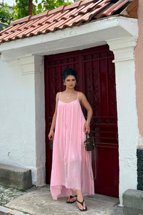 THIN STRAPS ONE COLOR WOMEN DRESS PINK/ROZE - 1