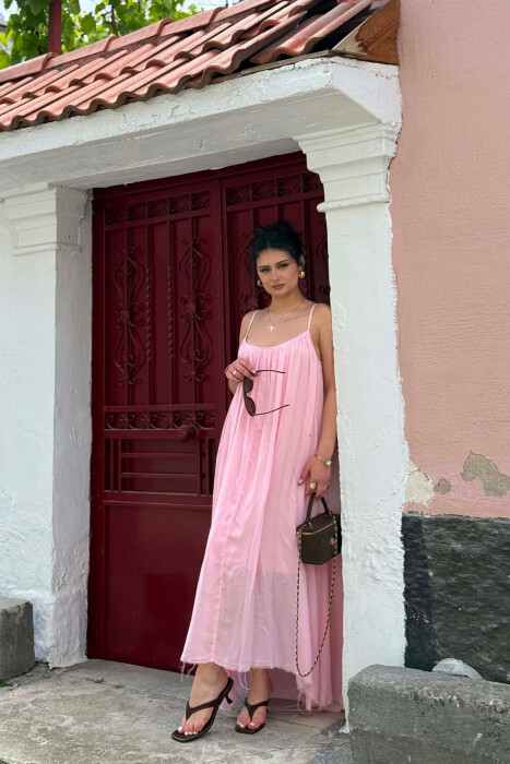 THIN STRAPS ONE COLOR WOMEN DRESS PINK/ROZE - 3