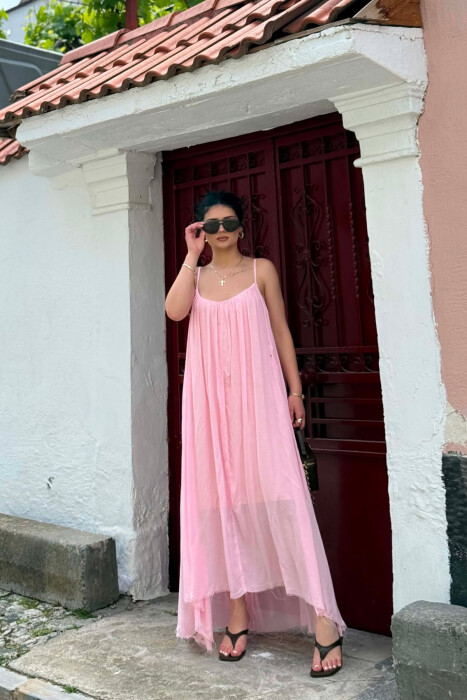 THIN STRAPS ONE COLOR WOMEN DRESS PINK/ROZE - 4