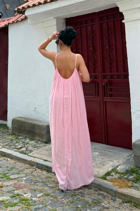 THIN STRAPS ONE COLOR WOMEN DRESS PINK/ROZE - 5