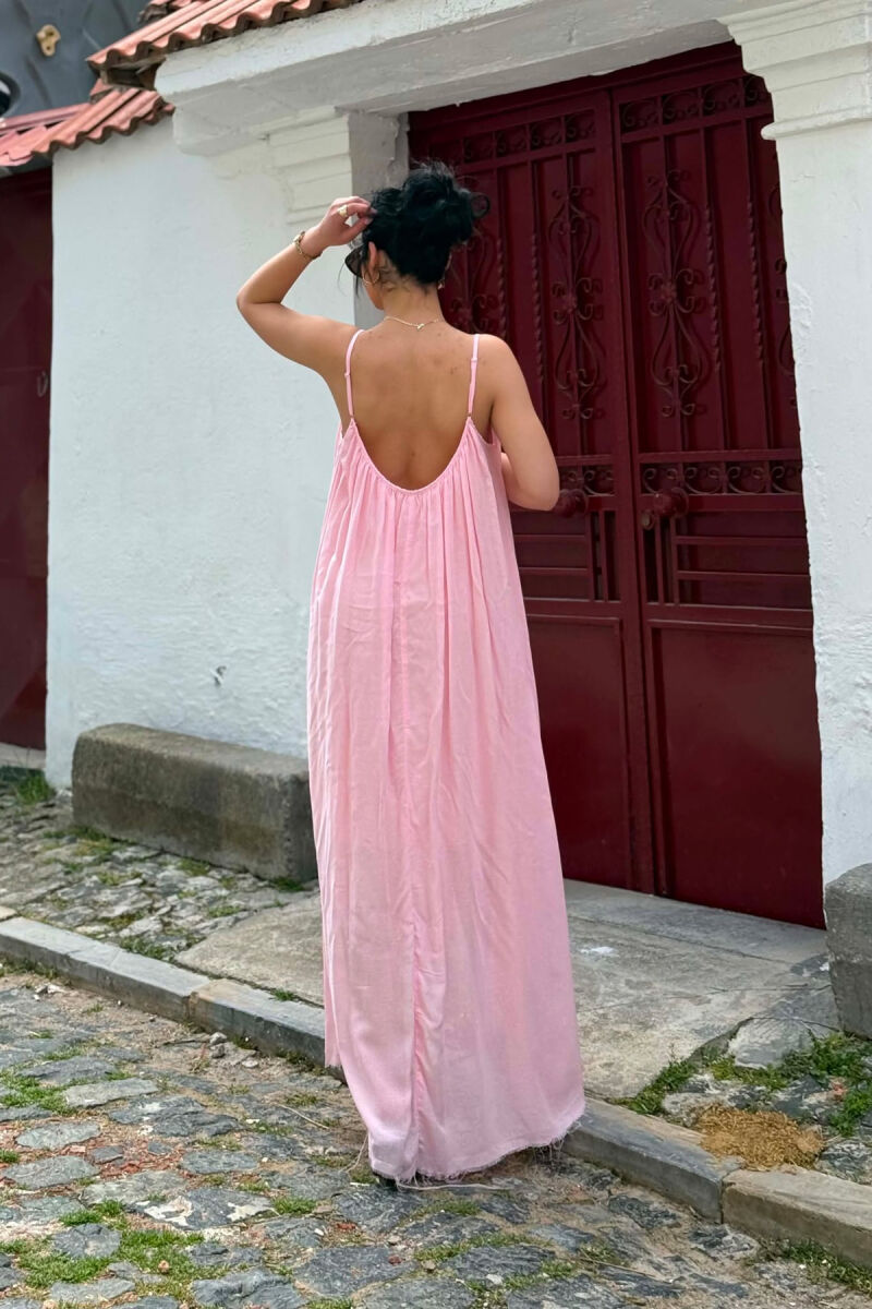 THIN STRAPS ONE COLOR WOMEN DRESS PINK/ROZE - 5