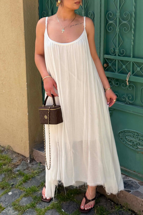 THIN STRAPS ONE COLOR WOMEN DRESS WHITE-E BARDHE - 3