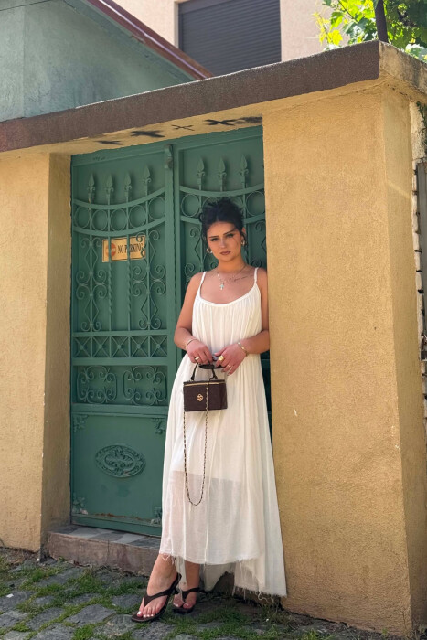 THIN STRAPS ONE COLOR WOMEN DRESS WHITE-E BARDHE - 5