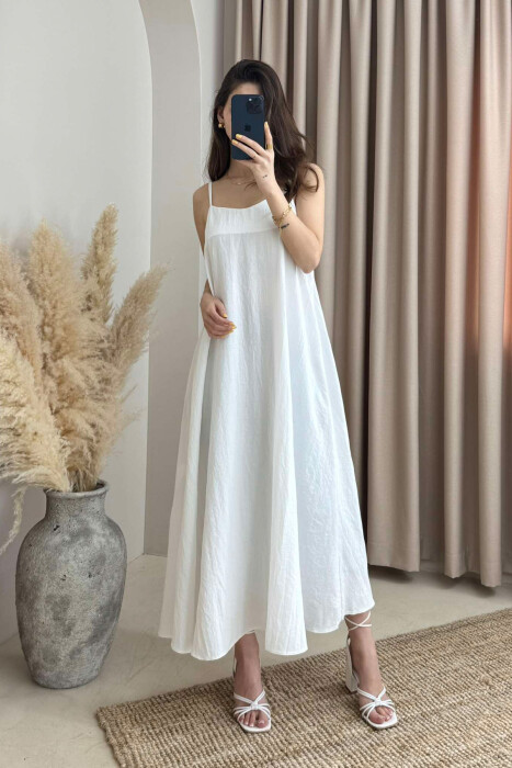 THIN STRAPS ONE COLOR WOMEN DRESS WHITE-E BARDHE - 1