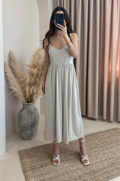 THIN STRAPS ONE COLOR WOMEN JUMPSUIT CREAM/KREM - 1