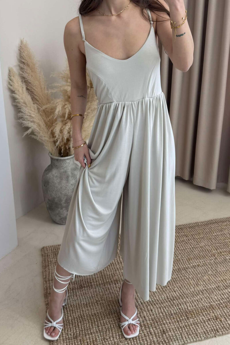 THIN STRAPS ONE COLOR WOMEN JUMPSUIT CREAM/KREM - 3
