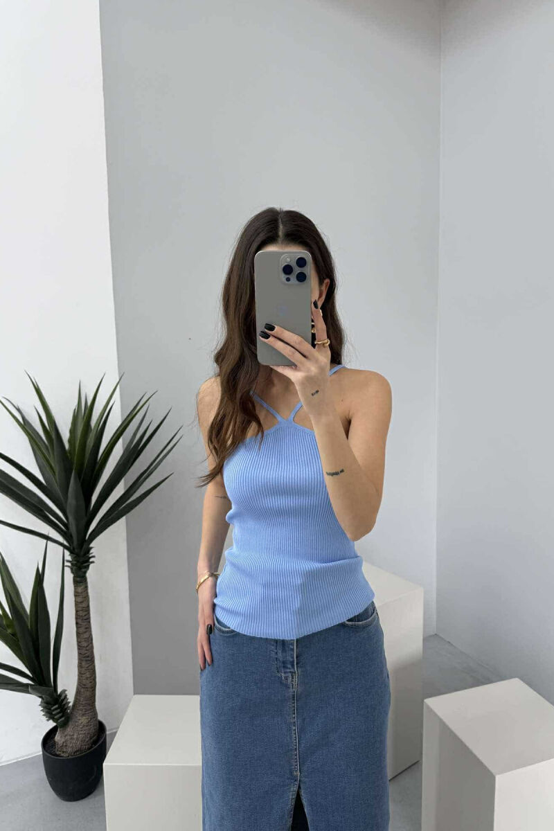 THIN STRAPS ONE COLOR WOMEN TANK TOP BABY BLUE/BLU BY - 4
