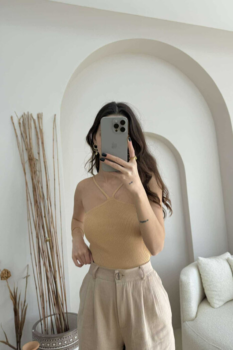 THIN STRAPS ONE COLOR WOMEN TANK TOP BEIGE/BEZHE 