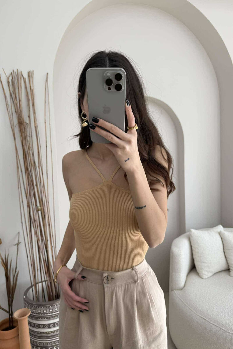 THIN STRAPS ONE COLOR WOMEN TANK TOP BEIGE/BEZHE - 3