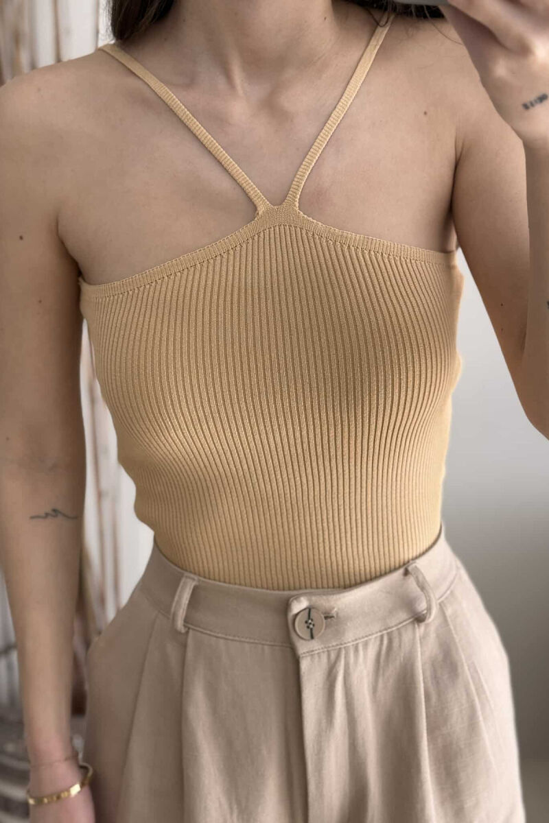 THIN STRAPS ONE COLOR WOMEN TANK TOP BEIGE/BEZHE - 4