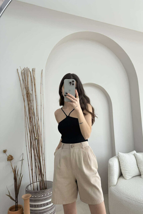 THIN STRAPS ONE COLOR WOMEN TANK TOP BLACK/ E ZEZE - 3