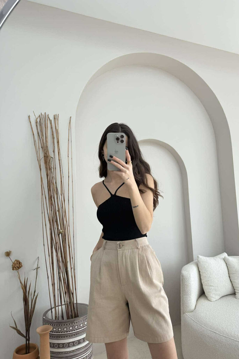 THIN STRAPS ONE COLOR WOMEN TANK TOP BLACK/ E ZEZE - 3