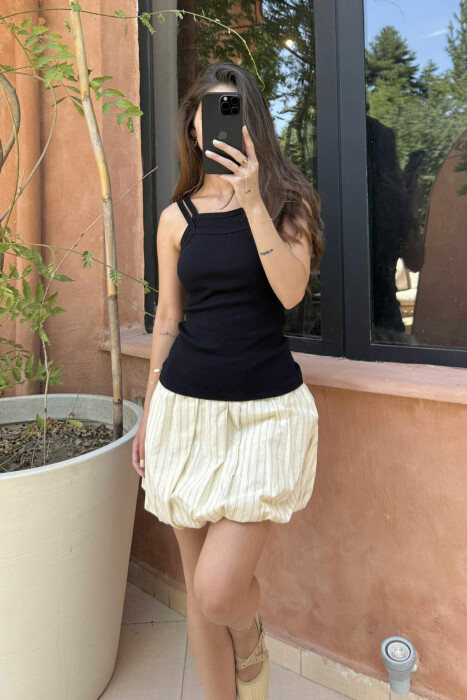 THIN STRAPS ONE COLOR WOMEN TANK TOP BLACK/ E ZEZE 