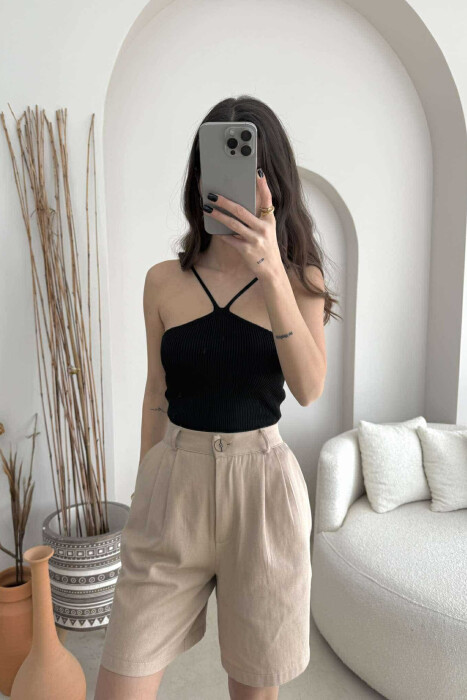 THIN STRAPS ONE COLOR WOMEN TANK TOP BLACK/ E ZEZE 