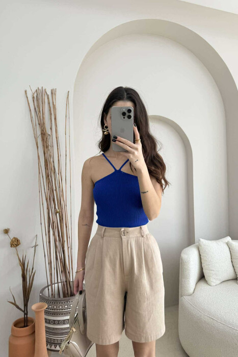 THIN STRAPS ONE COLOR WOMEN TANK TOP BLUE/BLU - 3