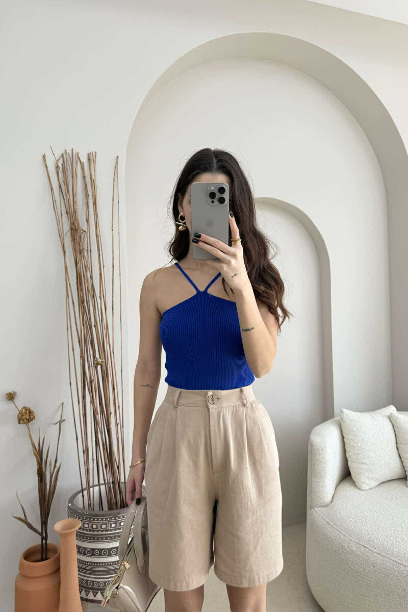 THIN STRAPS ONE COLOR WOMEN TANK TOP BLUE/BLU - 3
