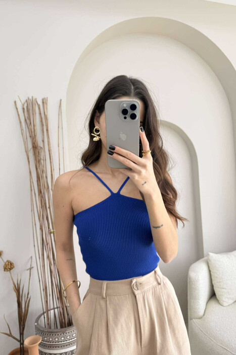 THIN STRAPS ONE COLOR WOMEN TANK TOP BLUE/BLU - 4