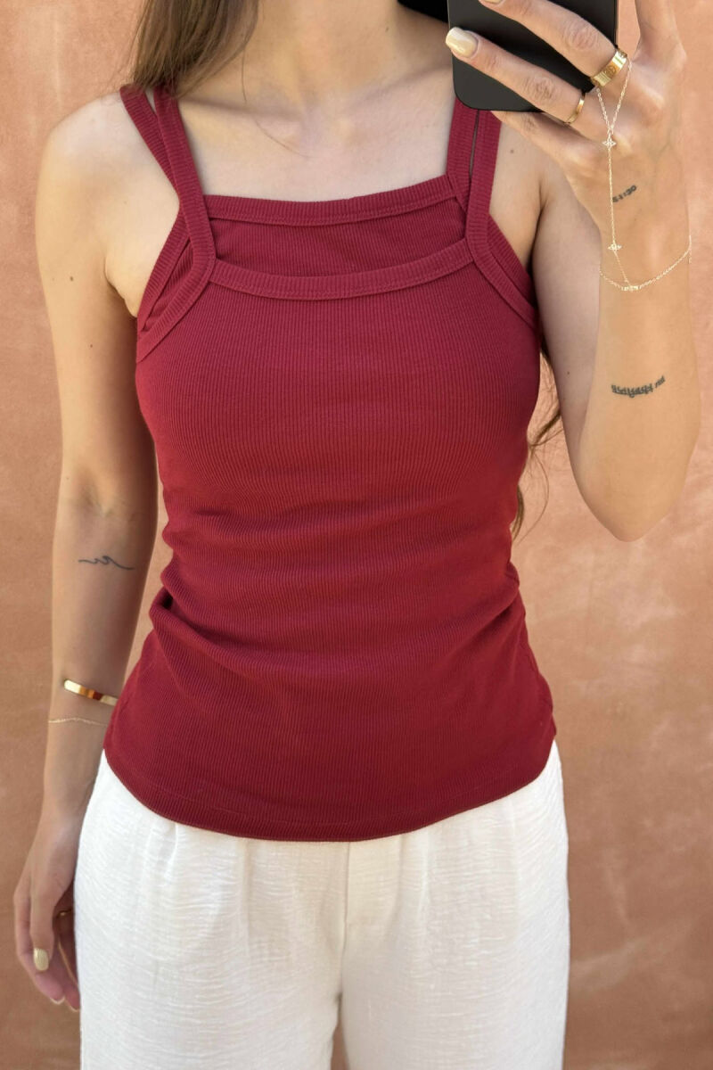 THIN STRAPS ONE COLOR WOMEN TANK TOP BURGUNDY/VISHNJE - 3