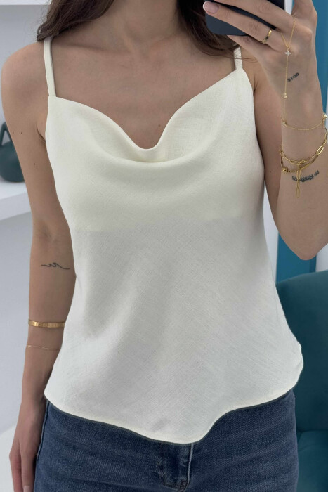 THIN STRAPS ONE COLOR WOMEN TANK TOP CREAM/KREM - 3
