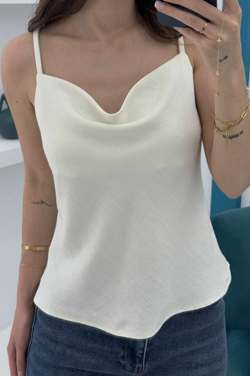 THIN STRAPS ONE COLOR WOMEN TANK TOP CREAM/KREM - 3